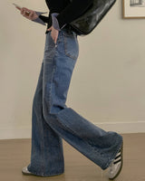 Fleece wide denim pants