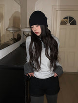 Chive Button Stripe Hood Brushed T-Shirt