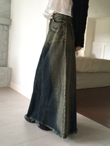 Blek Vintage Cut Washed Denim Long Skirt