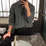 All-Day Cable Pattern Two-Button Collar Knit