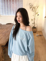 レタリング2wayルーズワンショルダースウェットシャツ (3color)
