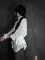 chiffon scarf high-neck shirt (2color)
