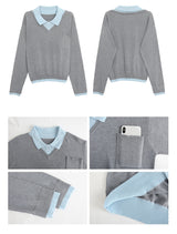 Collar Layered V-neck Long-Sleeved Knitwear