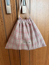 Pattern string pouch - pink check , M size