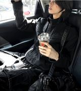 Crop Neck Leather Jacket