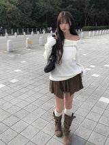 Leader Suede Eyelet Unbalanced Skirt