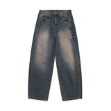 Vintage emblem denim pants / Muddy blue