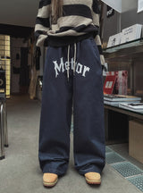 レタリングデニムワイドバンディングパンツ