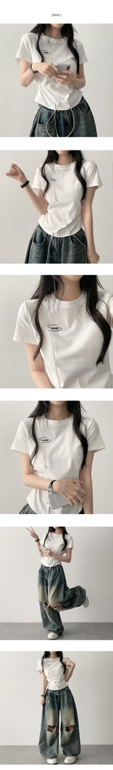 Olling ロゴサイドシャーリングスリムフィット半袖Tシャツ