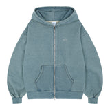 VINTAGE WASHING DENIM HOODIE ZIP UP