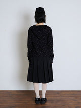 FLOWER WAFFLE BUTTON HOODIE - BLACK