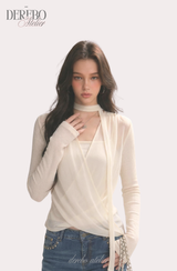 daisy scarf chiffon shirring blouse top