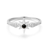 Black Onyx Star 925 Silver +Rhodium Plating Ring R061-02H