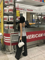 サンデー ホーム ストライプ ラウンジ ボタン ワイドパンツ