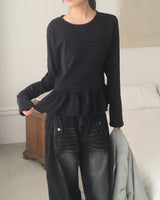 ゲッティストライプフリルレイヤード長袖Tシャツ