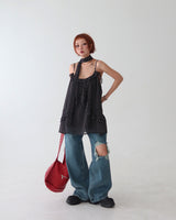 Tie set leopard print dot bustier long blouse