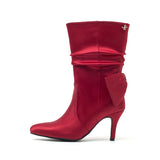 Satin Ribbon Boots Heel(Red)