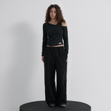 Essential 2-way String Banding Wide Sweat Pants - BLACK