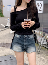 One Shoulder Slit Slim T-shirt (5color)