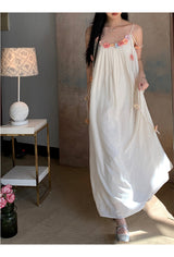 Mobile flower sleeveless long dress