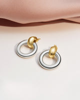 two tone ring hoop 925 sterling silver with two tone plating earrings E062-10T