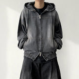 OTI Washing Incision Denim Boxy Fit Two Way Hooded Zip-Up