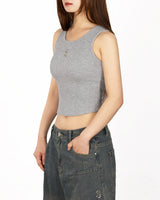 W Chest Logo Crop Short Sleeve GRAY