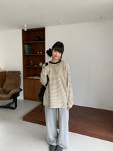 [ユニセックス]ケンッパストライプオーバーラウンドロングスリーブTシャツ