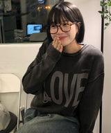LOVE Print Garments Washed Roll-neck Knit_Charcoal