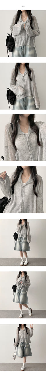 Denk ルーズフィットリネンポケット付きハーフクロップドシャツ southern