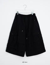 [unisex] Woven Button Pintuck Bermuda Wide Banding Pants