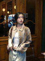 Gamants coloring gradation fringe long-sleeve cropped wool knitwear