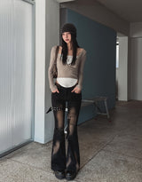 Boldy Eyelet Belted Bootcut Denim Pants