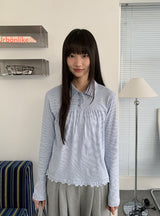 Moonta Stripe Frill Collar Long Sleeve Tee