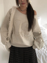 Runs Number Lettering Off Shoulder Brushed Sweatshirt