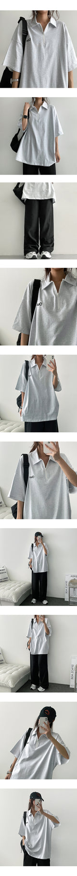 ルーサランセミジップアップカラ半袖Tシャツ