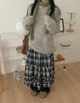 Giet Frill Banding Check Long Skirt