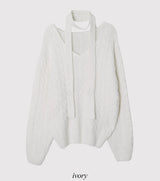 Laura Twist Loose V-neck Wool Knit +Tie Set (6color)