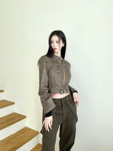 1059. Star stud suede crop jk (2color)