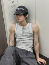 26SS★ [PLAN MADE/MADE] Acid Henley Neck Washing Sleeveless