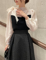 Liang Satin Tie Color Matching Puff Blouse