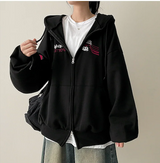 Moco Number Patch Embroidery Overfit Two Way Hooded Zip-Up