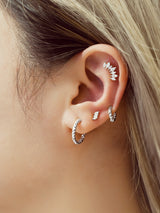 medium textured hoop rhodium plating + 925 silver earrings E063-05H