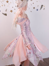 Rosé Isle オールドファッションレタービンテージプリンティドストレッチメッシュドレス ウィズオフショルダーイレギュラースプライストヘム