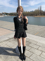 パディンフェイクレイヤードチェックシャツスリムリボンTシャツ