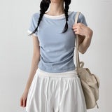 スリムフィット✨カラーリングレイヤードサイドシャーリングショートスリーブTシャツ(4 colors)