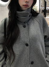 Naren High Neck Quilted Wool Belt Long Coat
