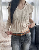 [F/W] Cable v neck kara crop knit(4color)