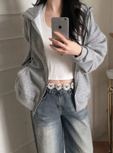 [UNISEX] テリーベーシックルーズフィット2WAYフードジップアップ (4color)
