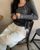 [MADE] Chen stripe cardigan & sleeveless set
